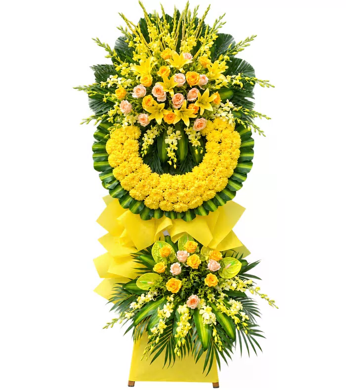 Tưởng Niệm – kệ hoa phân ưu hồng vàng