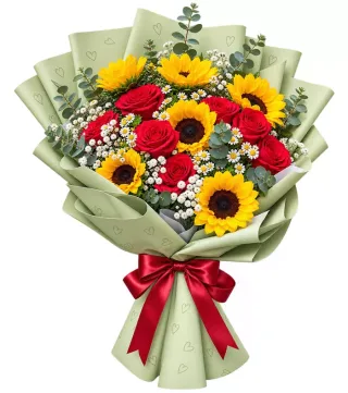 Một Lời Thương – bó hoa hướng dương cùng hồng đỏ