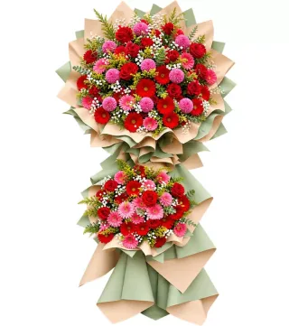 Rạng Đông – kệ hoa chúc mừng hồng đỏ hai tầng
