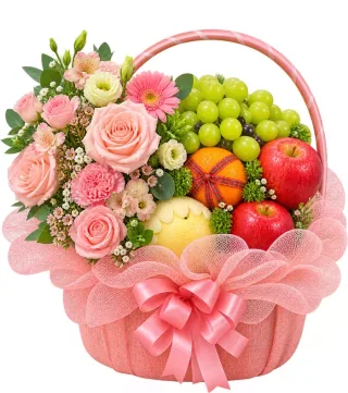 Mến Gửi – giỏ quà trái cây hoa hồng phấn