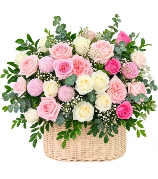 Góc Dịu Dàng – giỏ hoa hồng phấn cùng cúc