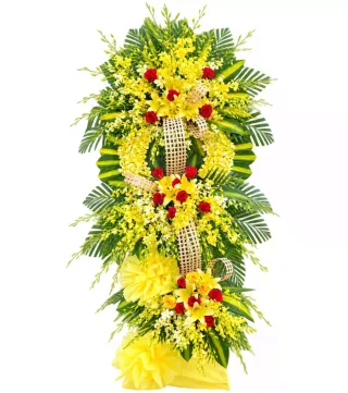 An Tịnh – kệ hoa phân ưu vàng đỏ