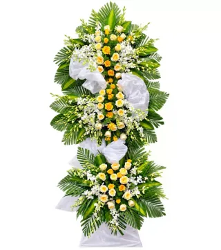 Tình Thân – kệ hoa phân ưu trắng vàng