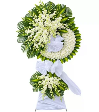 Kính Nhớ – kệ hoa phân ưu trắng xanh · 1342
