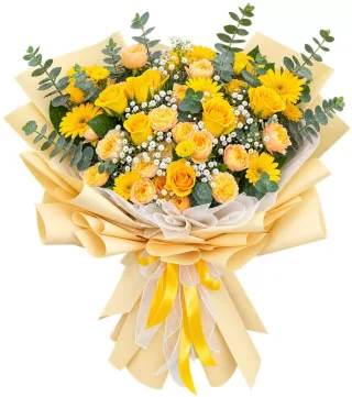 Gửi Nhớ – bó hoa hồng vàng cùng hoa trắng