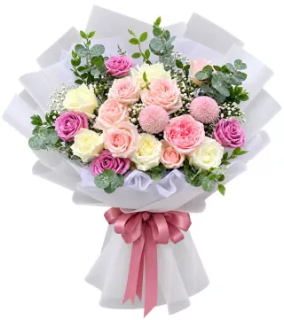 Lời Tỏ Bày – bó hoa hồng pastel cùng cúc