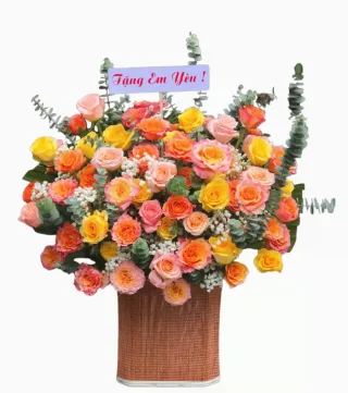 Mến Một Người – giỏ hoa hồng chùm cam