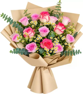 Thoáng Hương – bó hoa hồng phấn giấy kraft