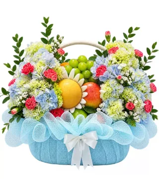 Nghĩ Đến Bạn – giỏ quà trái cây hoa xanh