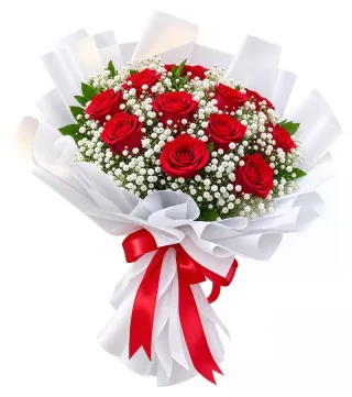 Lời Cảm Ơn – bó hoa hồng đỏ giấy trắng