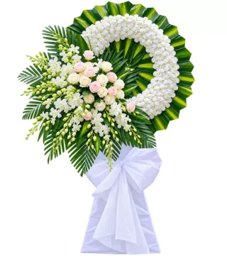 Lời Sẻ Chia – vòng hoa phân ưu hồng phấn trắng