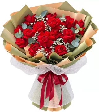 Gửi Nhớ – bó hoa hồng đỏ giấy xanh kraft