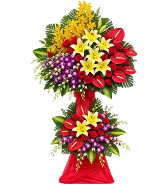Tươi Sáng – kệ hoa chúc mừng đỏ vàng hai tầng