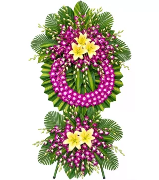 Tưởng Niệm – kệ hoa phân ưu ly vàng tím