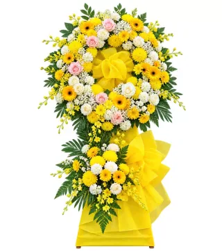 Lời Sẻ Chia – kệ vòng hoa phân ưu vàng hồng