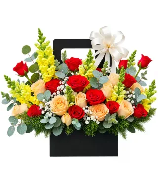 Một Ngày Đẹp – hoa hộp đỏ vàng có quai