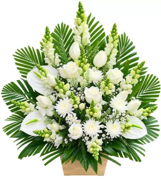 Tâm Niệm – giỏ hoa phân ưu trắng xanh