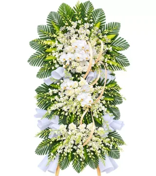Tưởng Niệm – kệ hoa phân ưu trắng dáng dài