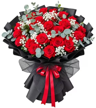 Mùa Nhớ – bó hoa hồng đỏ giấy đen