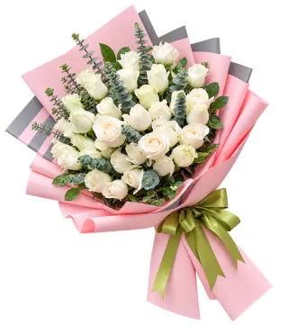 Nhịp Yêu – bó hoa hồng trắng giấy hồng