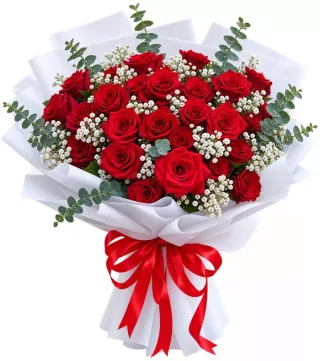 Dành Riêng – bó hoa hồng đỏ baby gói trắng