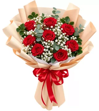 Bên Người – bó hoa hồng đỏ gói cam kem