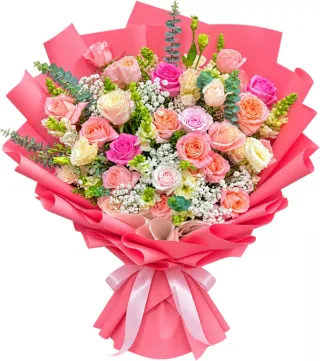 Gần Nhau – bó hoa hồng pastel giấy hồng đậm