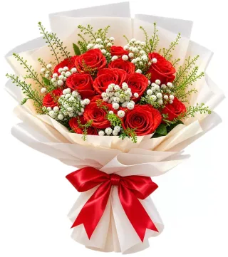 Thư Hoa – bó hoa hồng đỏ giấy kem