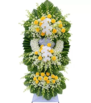 Lời Phân Ưu – kệ hoa phân ưu vàng lan trắng
