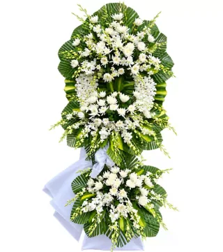 Nén Tâm Hương – kệ hoa phân ưu trắng xanh · 1448