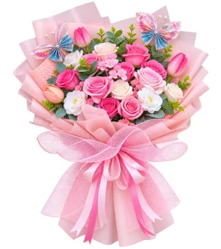 Một Lời Thương – bó hoa hồng phấn cùng tulip