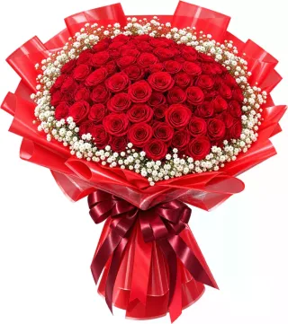 Mến Thương – bó hoa hồng đỏ tròn giấy đỏ
