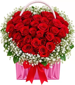 Vui Bên Nhau – giỏ hoa hồng đỏ trái tim