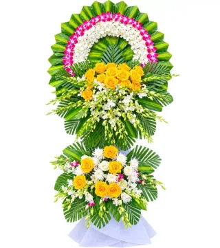 Kính Tiễn – kệ hoa phân ưu trắng vàng tím