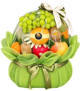 Mến Biếu – giỏ quà trái cây nơ xanh