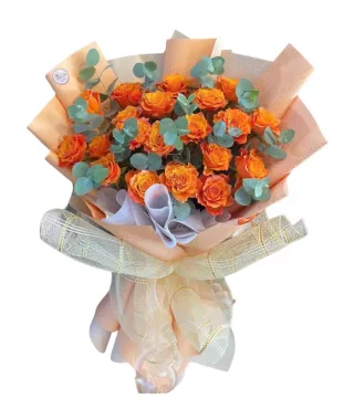 Lời Hẹn – bó hoa hồng cam cùng lá bạc