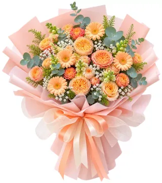Giấc Mơ Nhỏ – bó hoa hồng cam cùng đồng tiền