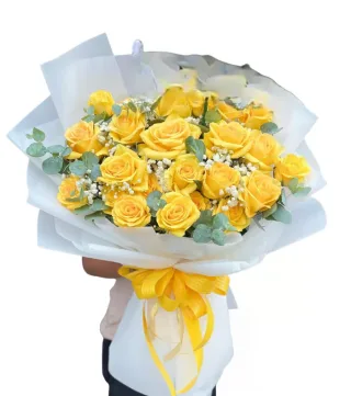 Mến Thương – bó hoa hồng vàng giấy xanh