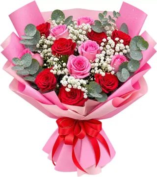 Mến Thương – bó hoa hồng đỏ cùng hồng phấn