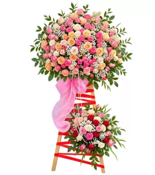 Tấn Phát – kệ hoa chúc mừng hồng phấn hai tầng