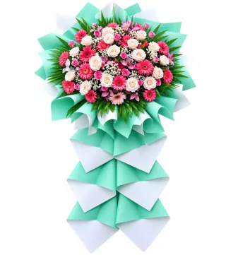 Tươi Sáng – kệ hoa chúc mừng hồng phấn giấy xanh