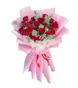 Sớm Bình Yên – bó hoa hồng đỏ giấy hồng