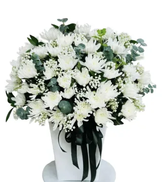 Kính Tiễn – bình hoa phân ưu trắng xanh