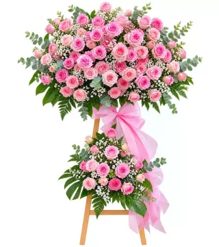 Bừng Sáng – kệ hoa chúc mừng hồng phấn hai tầng