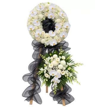 Tiễn Người – kệ hoa phân ưu trắng nơ đen