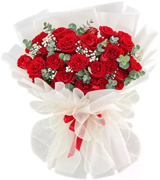 Mến Thương – bó hoa hồng đỏ gói trắng