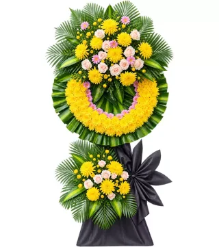 Nghĩa Cũ – kệ hoa phân ưu vàng hồng nơ đen