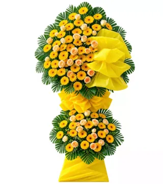 Hưng Thịnh – kệ hoa chúc mừng đồng tiền vàng hai tầng