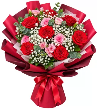 Gửi Người Thương – bó hoa hồng đỏ cùng hồng nhỏ
