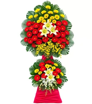 Vươn Xa – kệ hoa chúc mừng đồng tiền đỏ vàng